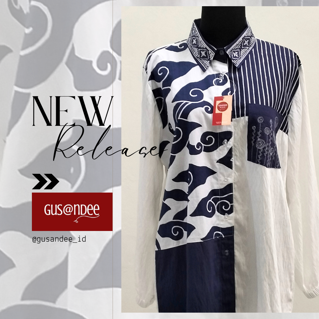 Blouse Mega Mendung Stripe Navy