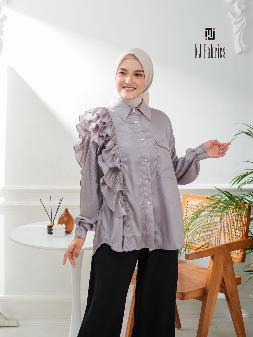 Side Ruffle Blouse Silver